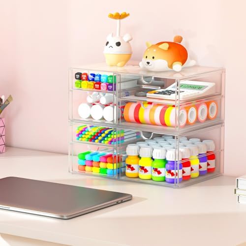 caktraie 4-Drawer Acrylic Storage Organizer for Desk, Crafts,Vanity
