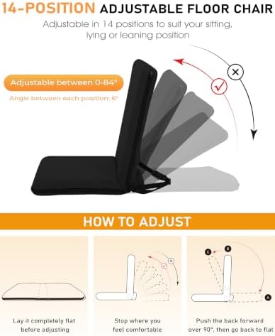 Adjustable Floor Chair with Back Support Foldable Meditation Chair, Black