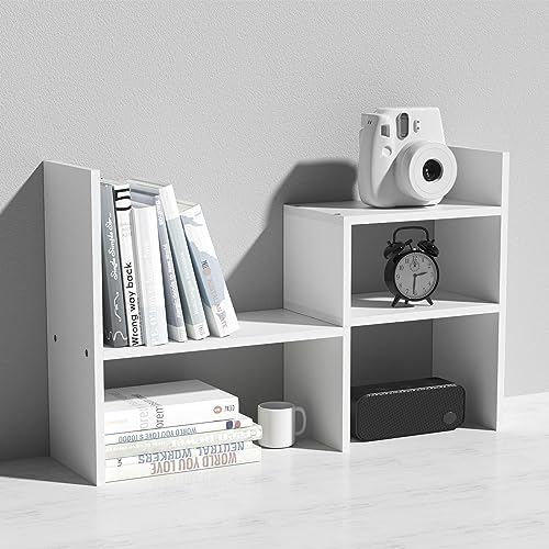 MASAKA B&W - Kawaii Storage Desktop Organizer for Your Desk Space, Double H Plants Display Shelf, Home Office Storage Rack Adjustable Stackable for Office, Dormitory (White*02)