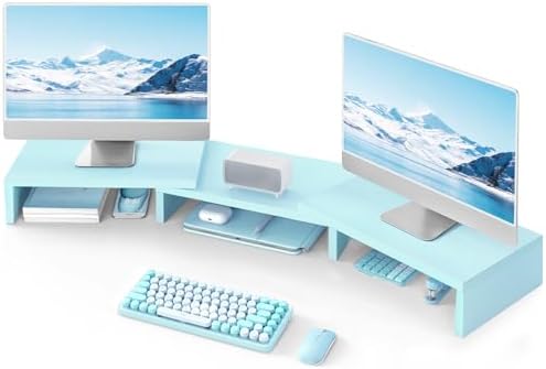 TAVR Dual Monitor Stand Riser, Wooden Computer Monitor Stand for 2 Monitors