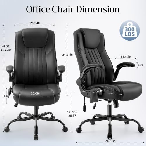 Office Chair, Ergonomic Executive Desk Chair Inflatable Lumbar Support High Back Computer Desk Chair Thick Cushion, Flip-Up Arms and Ergonomic Back Comfy Executive Office Chair for Home Office Gaming