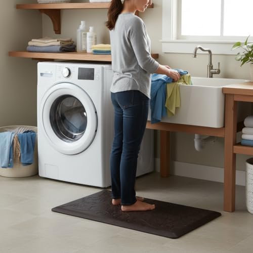 J&V TEXTILES Medallion Embossed Kitchen Mat Cushioned Anti Fatigue Floor Mat, Thick Non Slip Waterproof Kitchen Rugs and Mats,Heavy Duty Foam Standing Mat for Kitchen (Espresso, 17" X 60")