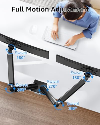 Dual Monitor Stand fits up to 32 inch, 4.4-19.8 lbs Computer Screens, Dual Monitor Desk Mount Height Adjustable, Monitor Arms for 2 Monitors, Home Office VESA Mounts, Freelift Black
