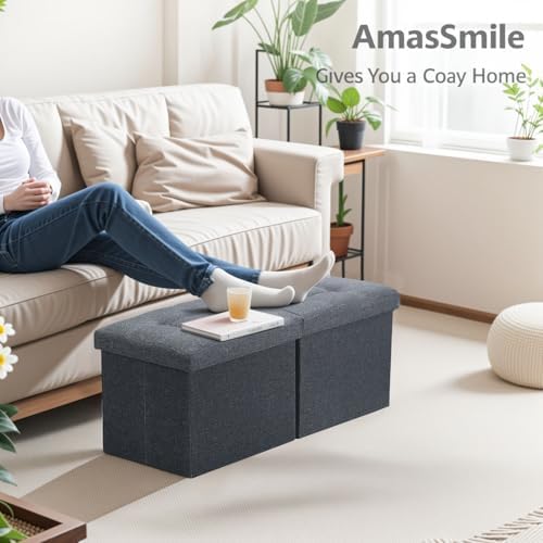 AmasSmile Footrest Ottoman Storage Bench, 34" Linen Folding Chest, Gray