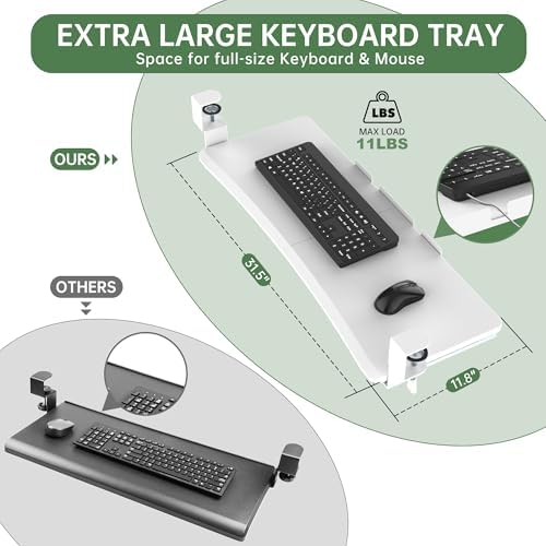 UPGRAVITY Extra Large Keyboard Tray Under Desk White