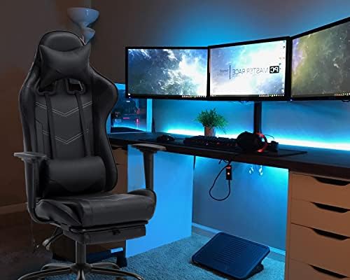 PU Leather Ergonomic Gaming Chair with Massage, Lumbar Support, Footrest and Armrest - Big and Tall, Racing Style for Adults Gaming Work Study