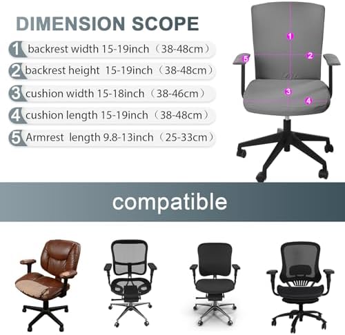 Tallew 4 Pcs Office Chair Covers Set Computer Armrest Slipcover Seat, Gray