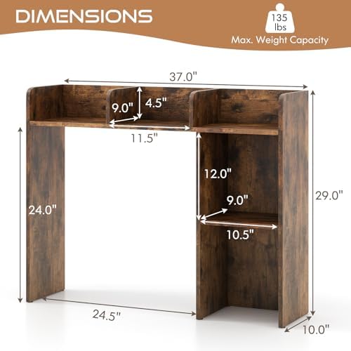 Tangkula Desktop Bookshelf, Countertop Storage Hutch with 5 Shelves for Computer Desk, 3-Tier Display Rack, Multipurpose Wood Desktop Hutch Storage Organizer for Dorm Office, Brown