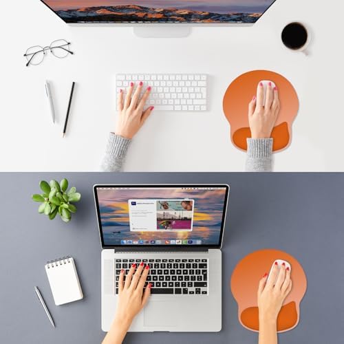 ITNRSIIET Ergonomic Mouse Pad with Wider Memory Foam Wrist Rest +17% - Curved Cushion Reduces Pressure 20%, Pain Relief, Non-Slip, Smooth, Cute Colors, 9.85 x 9 in, Peach