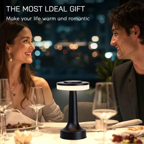 JHPGEOE Cordless Metal Desk Lamp, Touch Sensor Control LED Table Lamp,3 Color Stepless Dimmable Battery Powered Lamp for Living Room, Dorm, Home Office (Black)