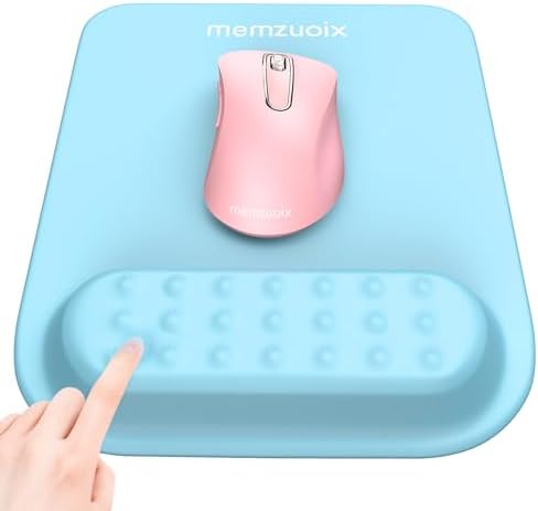 memzuoix Blue Ergonomic Mouse Pad with Wrist Rest Support,Premium Memory Foam Cushioning for Pain Relief, Non-Slip PU Base for Stable Smooth Control - Perfect for Laptop, Computer, and Home Office