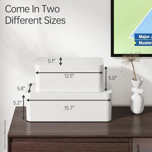 YECAYE Cable Management Box, White, XL+M, 2 Pack