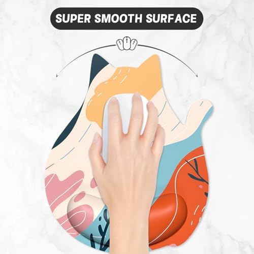 Ergonomic Mouse Pad with Wrist Rest, Cute Cat Memory Foam Padded Pain Relief Non-slip Wrist Support Mouse Mat for Gaming Work Computer Laptop, Funny Office Supplies Desk Accessory, Abstract Art