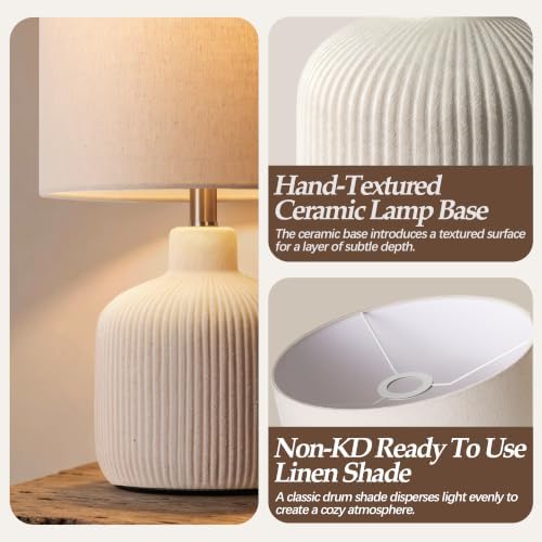 Rustic Ceramic Table Lamp for Living Room Bedroom, 17.75" Nightstand Lamp