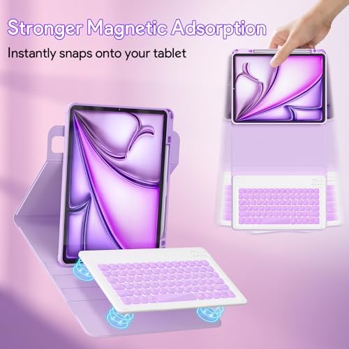 YBING for iPad Air 13 Inch & Pro 12.9 Case with Keyboard - Mouse, 7 Colors Backlit Detachable Keyboard and 360 Rotating Cover for iPad Pro 12.9 (6th, 5th, 4th, 3rd gen), Air 13 M4/M3/M2 (Purple)