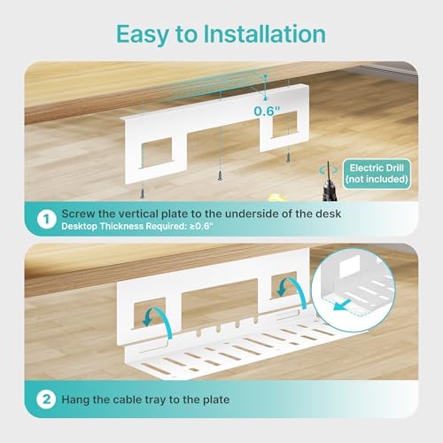PEGZONE Under Desk Cable Management Tray, 15.7'' Screw-Mount Steel Rack