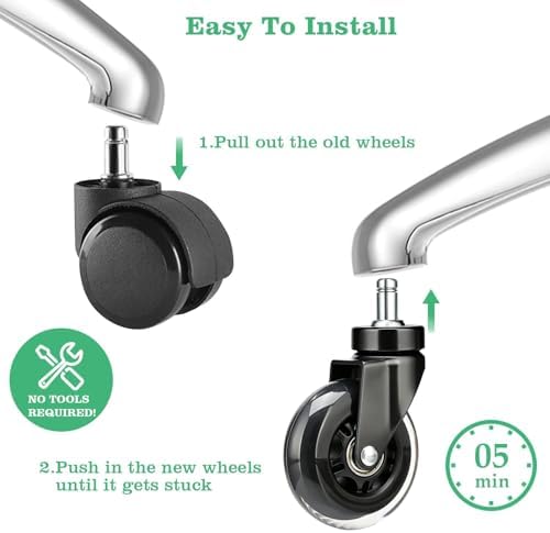 3" Office Chair Wheels (As Seen On PRC) Heavy Duty with Universal Grip Ring Stem(7/16" x7/8"),Replacement Rubber Chair Casters fits 98% Chairs for All Floors