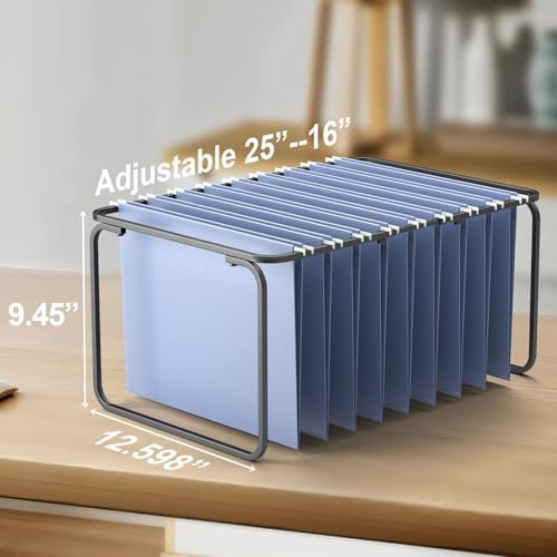 2 Sets Upgraded Adjustable Hanging File Folder Frame,Legal/Letter Size,Length Adjusted 16 to 25 inches,Heavy Duty Steel File Drawer/Cabinet Organizer Insert, Hanging Folder Holder,12.598" W X 9.45" H