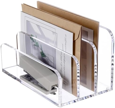 SANRUI Clear Mail Organizer Desk Sorter, Acrylic Letter File Holder 3-Slot