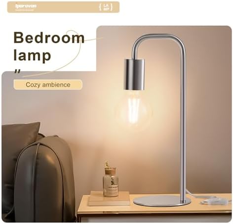 Industrial Modern Brush Nickel Table Lamp 13.5", for Desk or Bedside