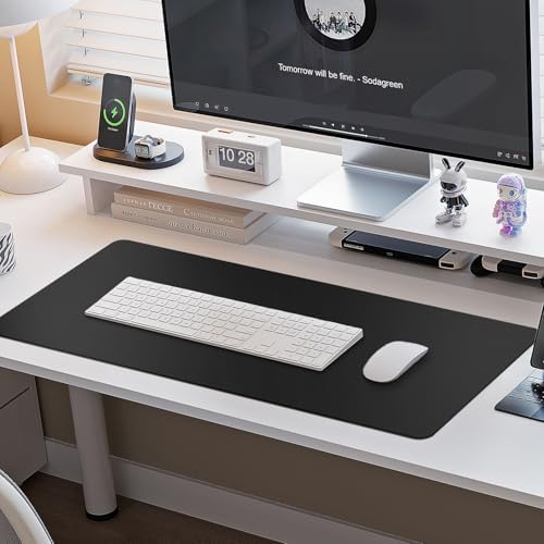 Boutilon Leather Desk Pad Protector,Non-Slip Mouse Pad,Laptop Desk Pad,Office Mouse Mat,Waterproof Leather Desk Blotter,Desk Writing Pad for Office and Home (L-Black,35"x 17")