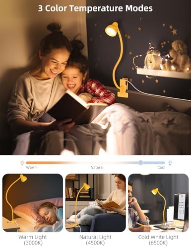 LiFMIRA Desk Lamp Clip on Lamp for Bed, LED Reading Light for Bed Yellow