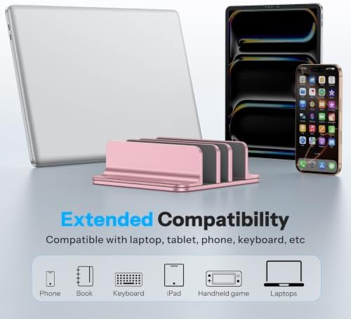OMOTON 3-Slot Multiple Vertical Laptop Stand, Fits MacBook, Rosegold