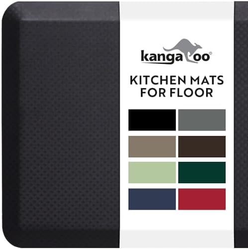 KANGAROO Cushioned Anti Fatigue Kitchen Mats for Floor, 20x48 Black