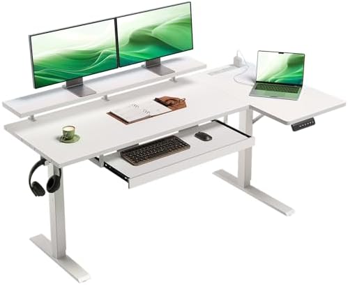 OffiGo 55 Inch Reversible L Shaped Electric Standing Desk, White