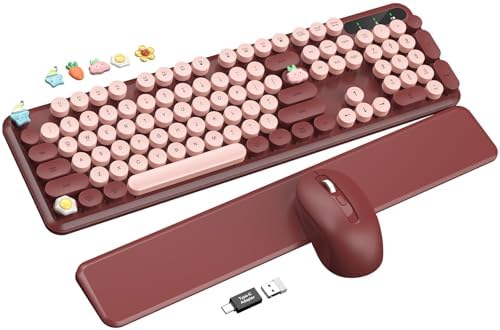 Wireless Keyboard and Mouse Combo, Cute Typewriter, Magnetic Wrist Rest