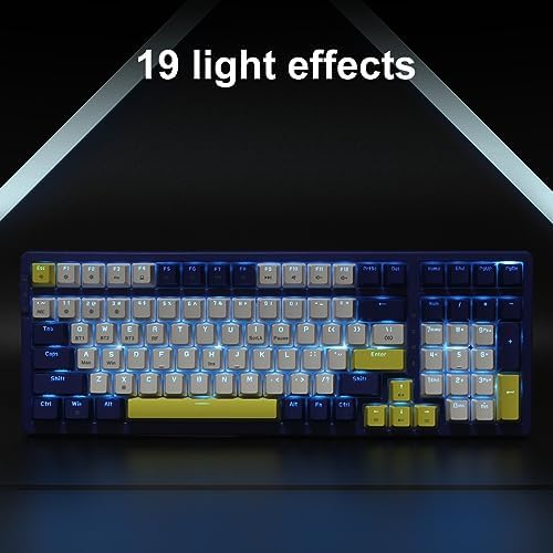 Merdia Wireless Mechanical Keyboard, Triple Mode 2.4G/USB-C/BT Gaming Keyboards 100 Keys Ice-Blue Backlit, Red Switch Keyboard | Rechargeable Mechanical Gaming Keyboards | Blue/White/Yellow