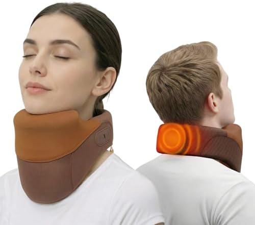 Yunari Cordless Neck Brace for Cervical Spine Posture Correction and Support, Patented Traction Device with Intelligent Adjust and Hot Compress, Neck Brace for Men and Women, （Brown, Medium）