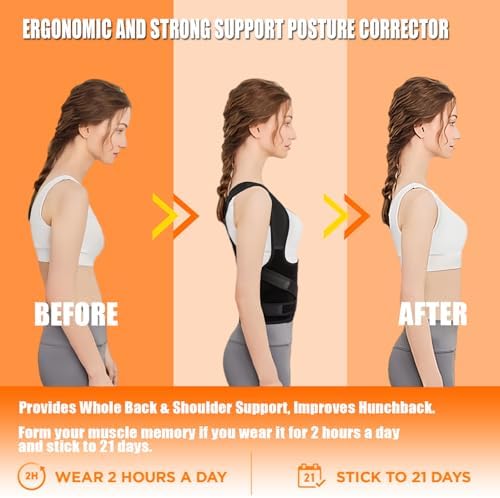 Posture Corrector for Women & Men, Back Support Brace with Adjustable Full Back Support, Breathable Mesh Design for Neck/Shoulder/Back Pain Relief, Scoliosis, Hunchback & Thoracic Spine Correction