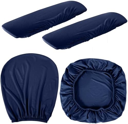 Tallew 4 Pcs Office Chair Covers Set Computer Universal Protective Stretchable Chair Seat Covers Desk Armrest Cover Slipcovers Pads Office Cushion Backrest for Rotating(Regular,Navy Blue)