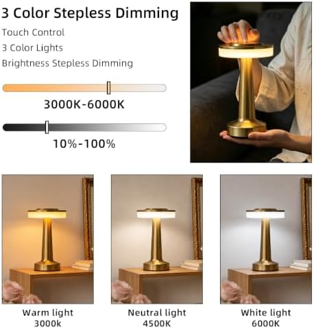 LED Portable Cordless Rechargeable Table Lamp,Gold