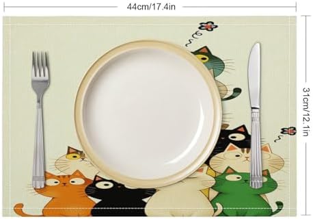 Colorful Cats Stack Linen Placemats Set of 2PCS, Heat Resistant Non-Slip Washable Table Placemats for Dining Everyday Use Hotel Banquet Home Decor