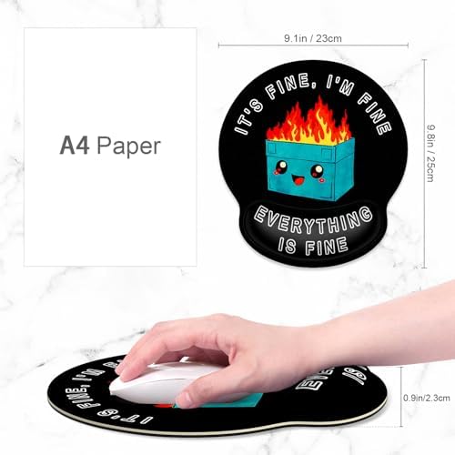 ITNRSIIET Ergonomic Mouse Pad with Wrist Support Wrist Rest Smooth Surface Non-Slip Rubber Base Comfortable Office Supplies Pain Relief, 9.8 x 9.1 inches, Cute Dumpster