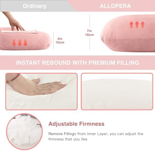 ALLOPERA Pregnancy Pillow, Full Body 57 Inch Maternity Pillow with Removable Washable Cover - Sleep Support for Legs, Back, Neck, Shoulder, HIPS, Belly for Pregnent Women, Pink Milk Fiber Cover