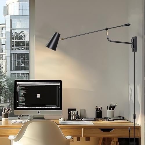33" Large Black Rotatable Movable Long Pole Swing Arm Wall Sconce