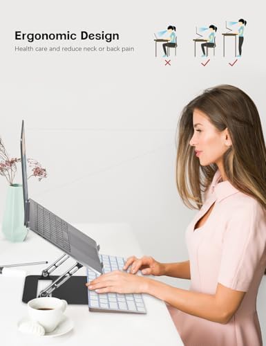 Aoviho Adjustable Laptop Stand for Desk,Portable Laptop Stand Holder and Riser,Foldable Aluminum Notebook Computer Stands for MacBook Air Pro HP Lenovo Dell Samsung, 10-15.6 inch (Silver-Gray-Black)