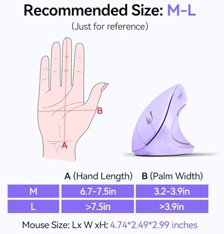 TECKNET Ergonomic Mouse, 4800 DPI Wireless Bluetooth Vertical, 3-Device