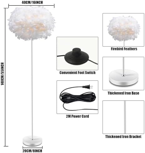 Feather Floor Lamp,Floor Lamps for Living Room,Home Office Bedroom Decor,Floorlamp with White Lampshade,Modern Tall Standing Lamp for Dinningroom,Behind Couch,Girls'room,Corner