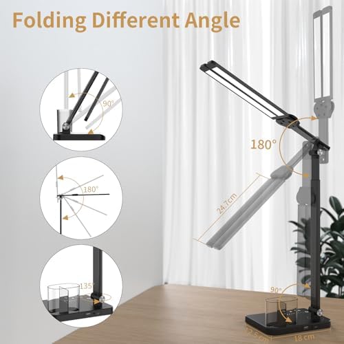 Woputne LED Desk Lamp Dual Heads, Dual USB Port, Height Adjustable, 15W