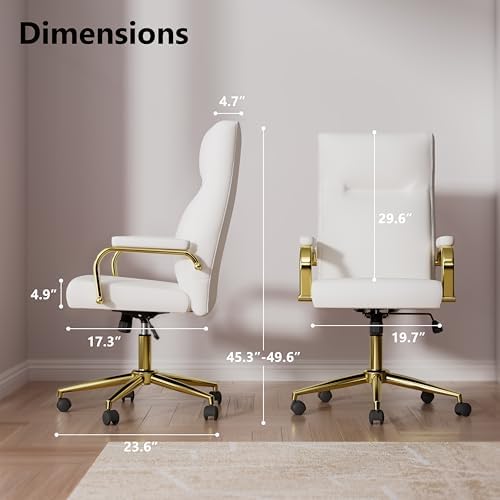 GXJ White and Gold Office Chair with Memory Foam Seat, Computer Desk Chair