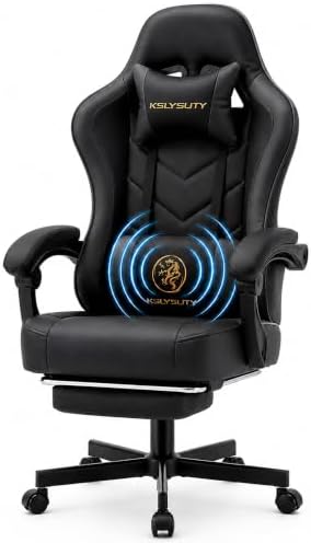 Office Desk Computer Gaming Chair for Adults, Ergonomic High Back Gamer Chair with Massage and Pocket Spring Cushion, Swivel Comfy Video Game Chairs with Footrest and Lumbar Support (Black)
