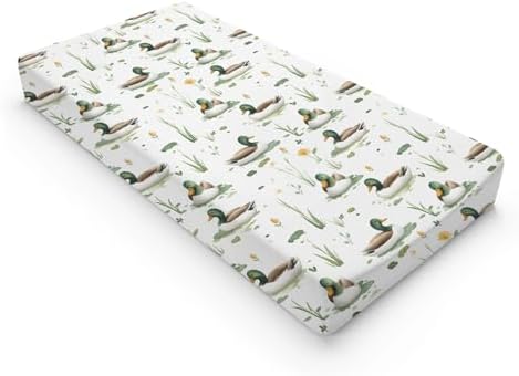 Cute Mallard Ducks Flowers Floral Leaves Baby Changing Pad Cover, Unisex Mallard Duck Nursery Diaper Changing Table Pad Mat Sheet for Boys Girls-16x32