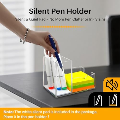 Sticky Note Holder, Crystal Clear Acrylic Pen and Sticky Note Dispenser for 3x3 Inches Note Pads, Simple Phone Stand for Office Home School Dorm Room Desk Organizer(No Pads) (2)