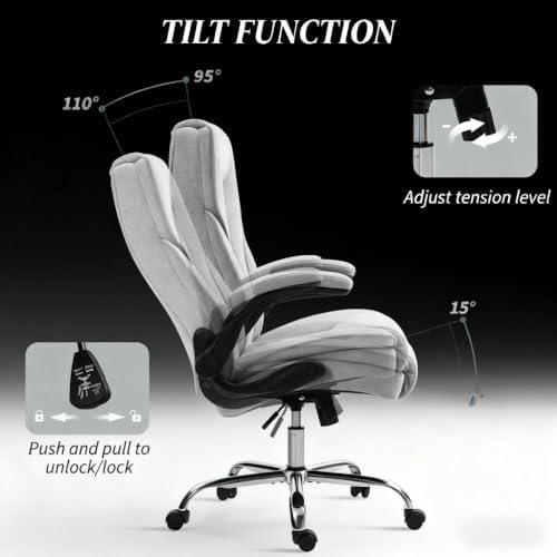 Velvet Home Office Desk Chair, High Back Executive Swivel Chair, Gray