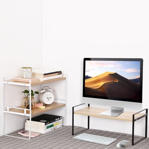 YGYQZ Desk Shelf Organizer, 1-Tier Desktop Bookshelf, Black & Wood