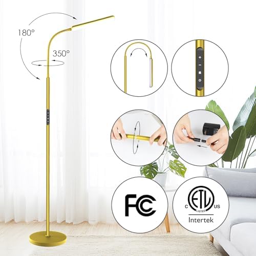 Dimunt LED Floor Lamp, Stepless Adjustable 3000K-6000K Colors, Golden